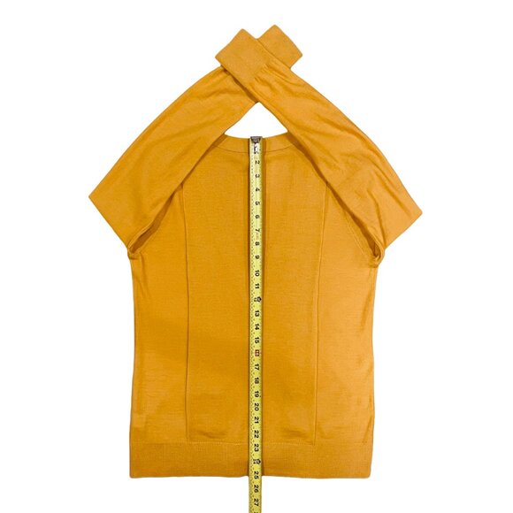 100% Merino Wool V-Neck Cardigan — Mustard Yellow Sweater (Halogen, M) - Picture 10 of 10